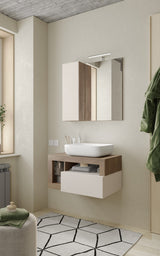 Lorenzo Cashmere and Mercure Oak 1 Drawer 790mm Wall Hung Vanity Unit with Basin - FurniComp