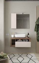 Lorenzo Cashmere and Mercure Oak 1 Drawer 920mm Wall Hung Vanity Unit with Basin - FurniComp