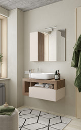 Lorenzo Cashmere and Mercure Oak 1 Drawer 920mm Wall Hung Vanity Unit with Basin - FurniComp