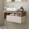 Lorenzo Cashmere and Mercure Oak 1 Drawer 920mm Wall Hung Vanity Unit with Basin - FurniComp