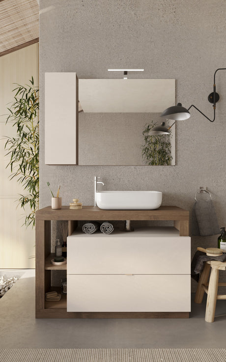 Lorenzo Cashmere and Mercure Oak 2 Drawer 1100mm Free Standing Vanity Unit with Basin - FurniComp