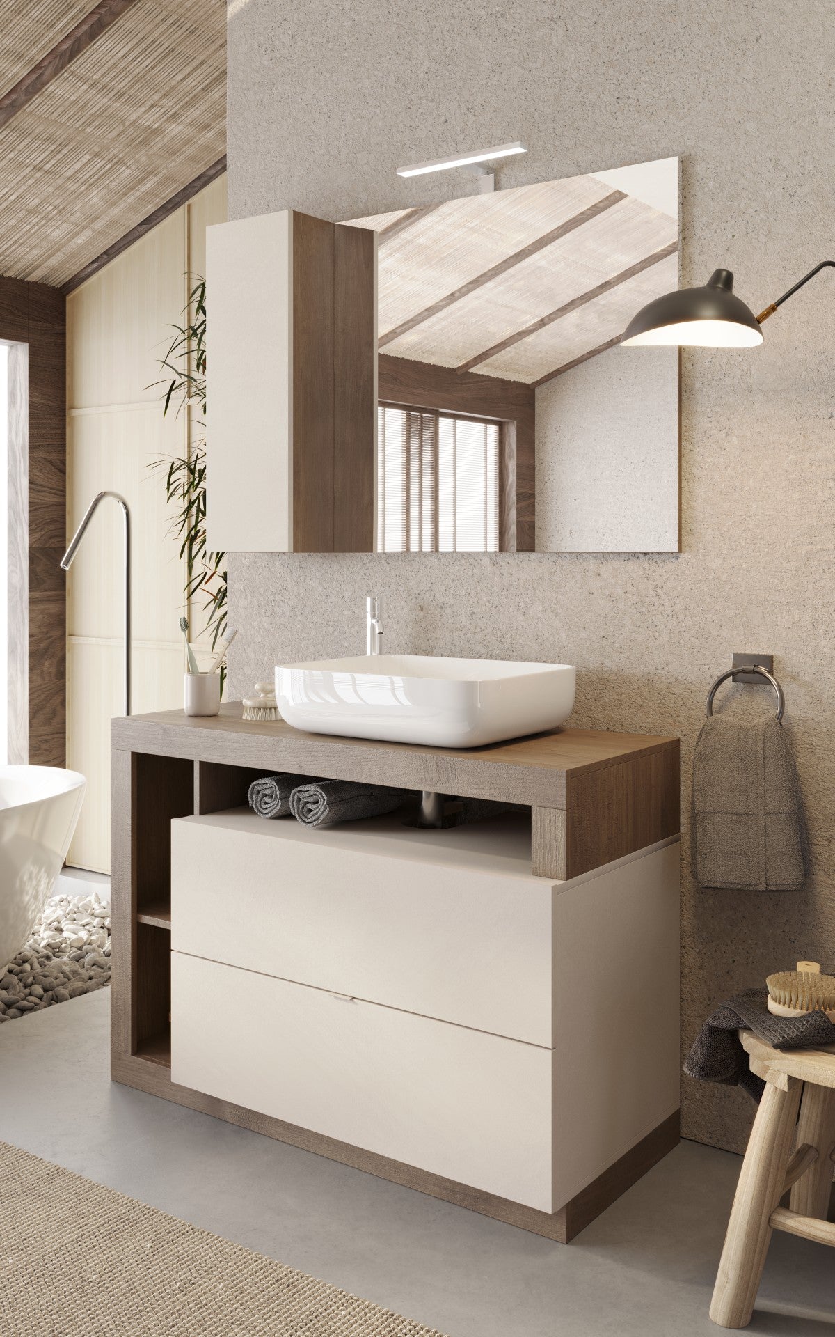 Lorenzo Cashmere and Mercure Oak 2 Drawer 1100mm Free Standing Vanity Unit with Basin - FurniComp