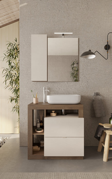 Lorenzo Cashmere and Mercure Oak 2 Drawer 790mm Free Standing Vanity Unit with Basin - FurniComp