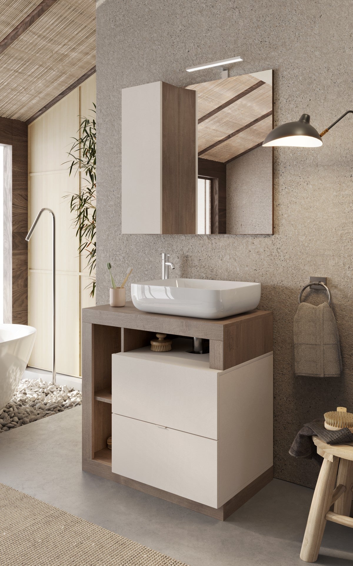 Lorenzo Cashmere and Mercure Oak 2 Drawer 790mm Free Standing Vanity Unit with Basin - FurniComp