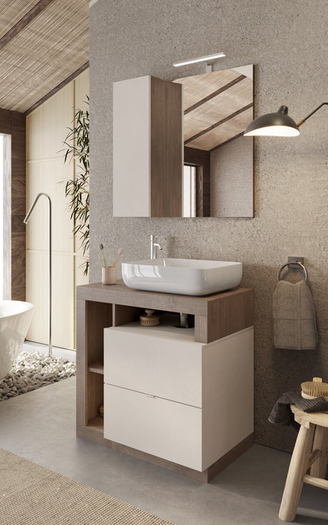 Lorenzo Cashmere and Mercure Oak 2 Drawer 790mm Free Standing Vanity Unit with Basin - FurniComp