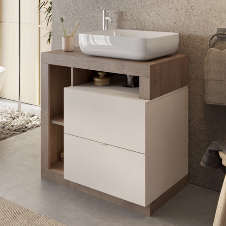 Lorenzo Cashmere and Mercure Oak 2 Drawer 790mm Free Standing Vanity Unit with Basin - FurniComp