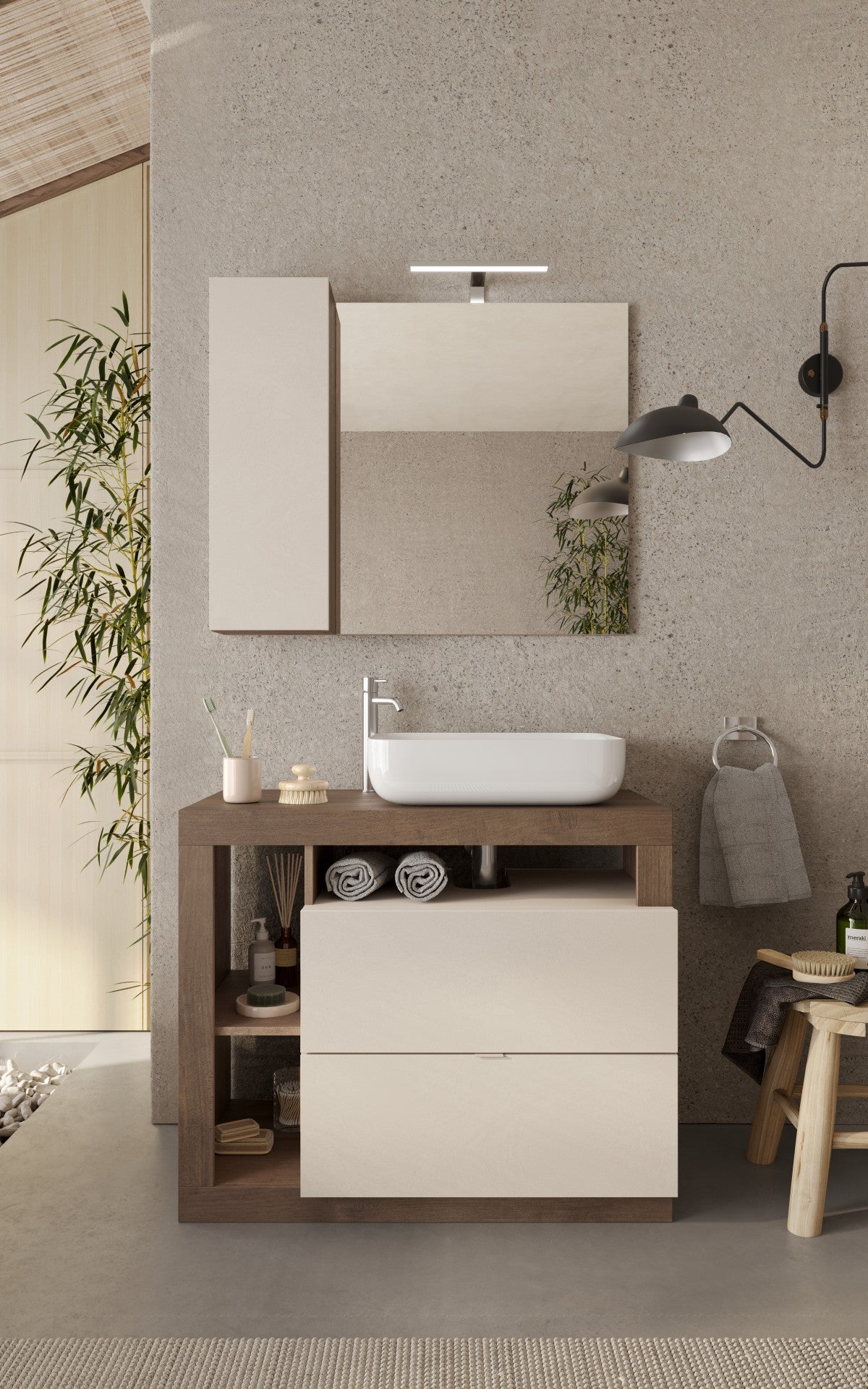 Lorenzo Cashmere and Mercure Oak 2 Drawer 920mm Free Standing Vanity Unit with Basin - FurniComp