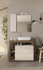 Lorenzo Cashmere and Mercure Oak 2 Drawer 920mm Free Standing Vanity Unit with Basin - FurniComp