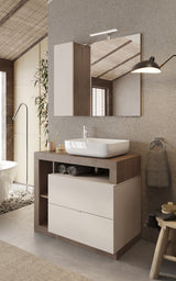Lorenzo Cashmere and Mercure Oak 2 Drawer 920mm Free Standing Vanity Unit with Basin - FurniComp