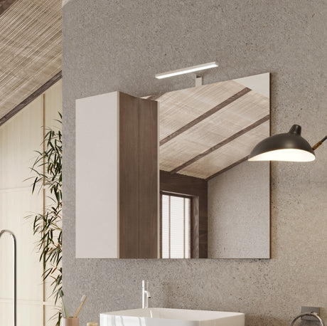 Lorenzo 92cm Cashmere and Mercure Oak Mirrored Bathroom Cabinet With LED Light - FurniComp