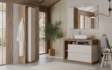 Lorenzo 92cm Cashmere and Mercure Oak Mirrored Bathroom Cabinet With LED Light - FurniComp