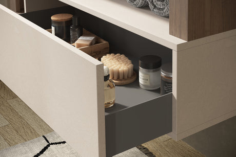 Lorenzo Cashmere and Mercure Oak 2 Drawer 920mm Free Standing Vanity Unit with Basin - FurniComp