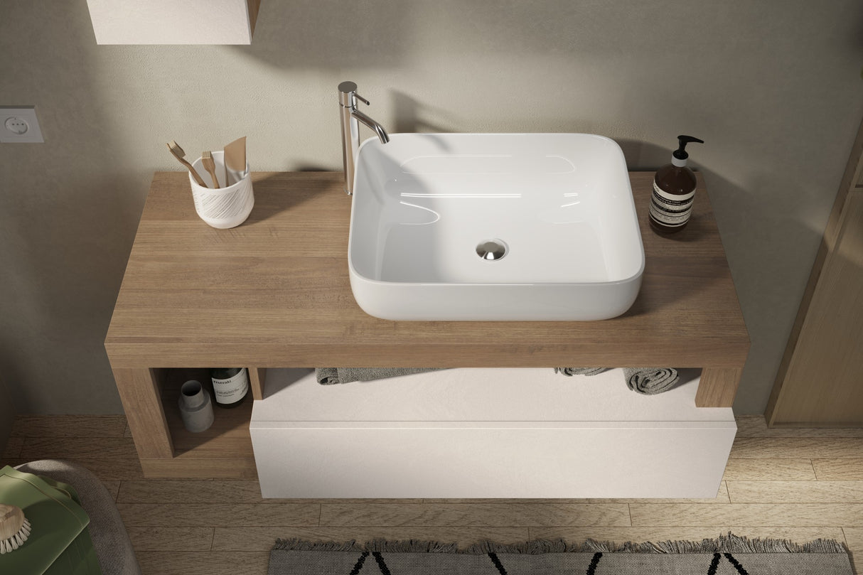 Lorenzo Cashmere and Mercure Oak 1 Drawer 790mm Wall Hung Vanity Unit with Basin - FurniComp
