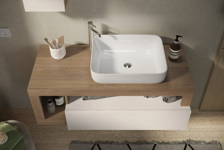 Lorenzo Cashmere and Mercure Oak 1 Drawer 920mm Wall Hung Vanity Unit with Basin - FurniComp