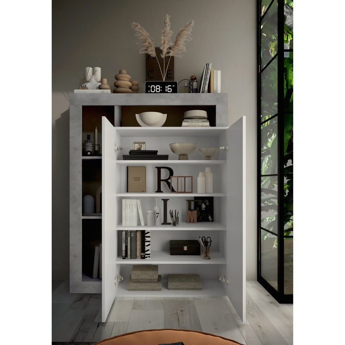 Lorenzo White Gloss and Concrete Grey Large Shoe Storage Cabinet - FurniComp