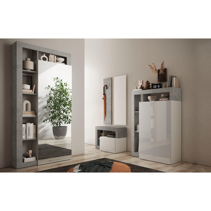 Lorenzo Concrete Grey 1 Door Mirrored Tall Narrow Hallway Wardrobe - FurniComp