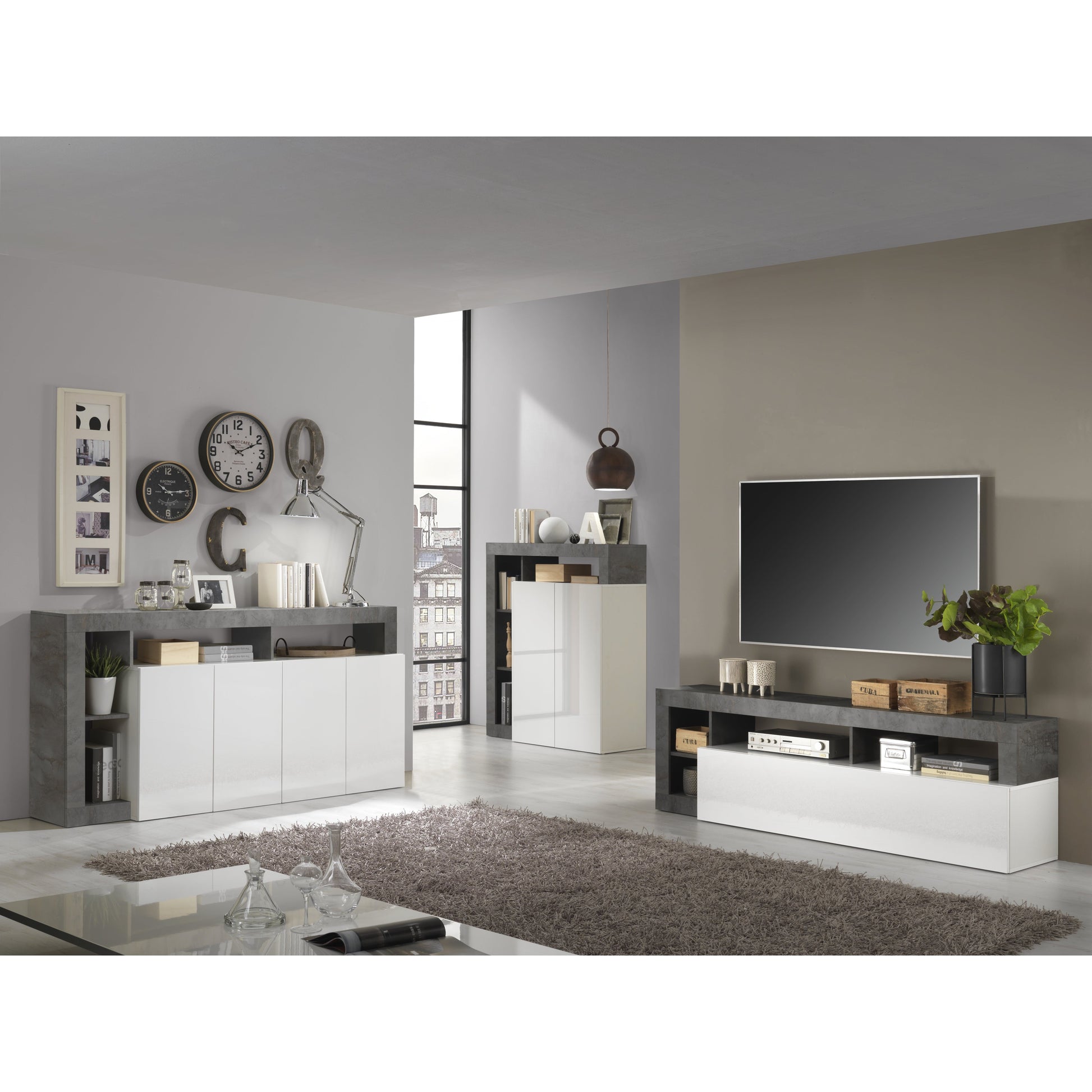 Lorenzo 2 Door 3 Drawer White Gloss and Anthracite Sideboard - FurniComp