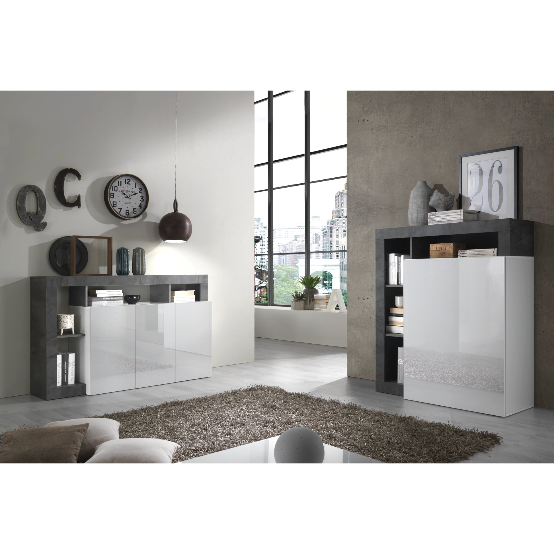 Lorenzo 2 Door 3 Drawer White Gloss and Anthracite Sideboard - FurniComp