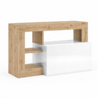 Lorenzo White Gloss and Cadiz Oak Shoe Storage Bench With Flap Door - FurniComp
