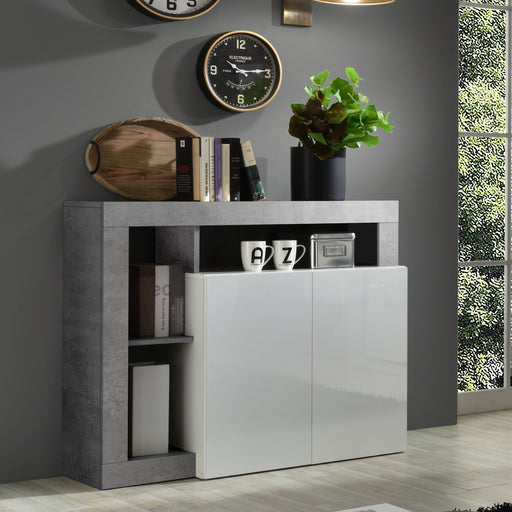 Lorenzo 2 Door White Gloss and Concrete Grey Sideboard - FurniComp