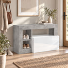 Lorenzo White Gloss and Concrete Grey Shoe Storage Bench With Flap Door - FurniComp