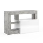 Lorenzo White Gloss and Concrete Grey Shoe Storage Bench With Flap Door - FurniComp