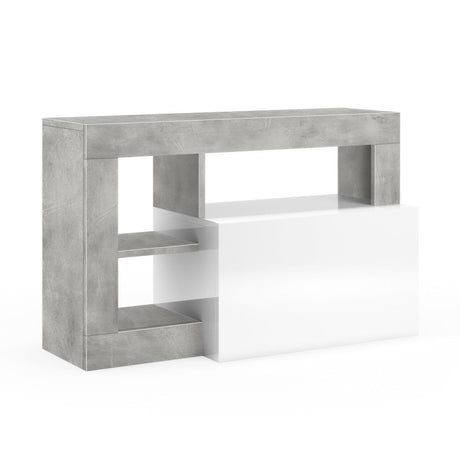 Lorenzo White Gloss and Concrete Grey Shoe Storage Bench With Flap Door - FurniComp