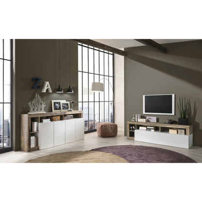 Lorenzo 2 Door 3 Drawer White Gloss and Natural Oak Sideboard - FurniComp