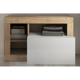 Lorenzo White Gloss and Cadiz Oak Shoe Storage Bench With Flap Door - FurniComp