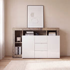 Lorenzo 2 Door 3 Drawer White Gloss and Natural Oak Sideboard - FurniComp