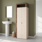 Lorenzo 2 Door Cashmere and Mercure Oak Tall Bathroom Storage Cupboard - FurniComp