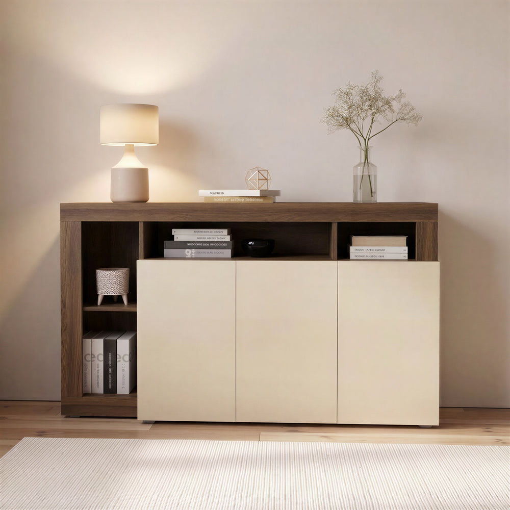 Lorenzo 3 Door Cashmere and Mercure Oak Sideboard - FurniComp