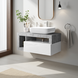 Lorenzo White Gloss & Concrete Grey 1 Drawer 920mm Wall Hung Vanity Unit with Basin - FurniComp