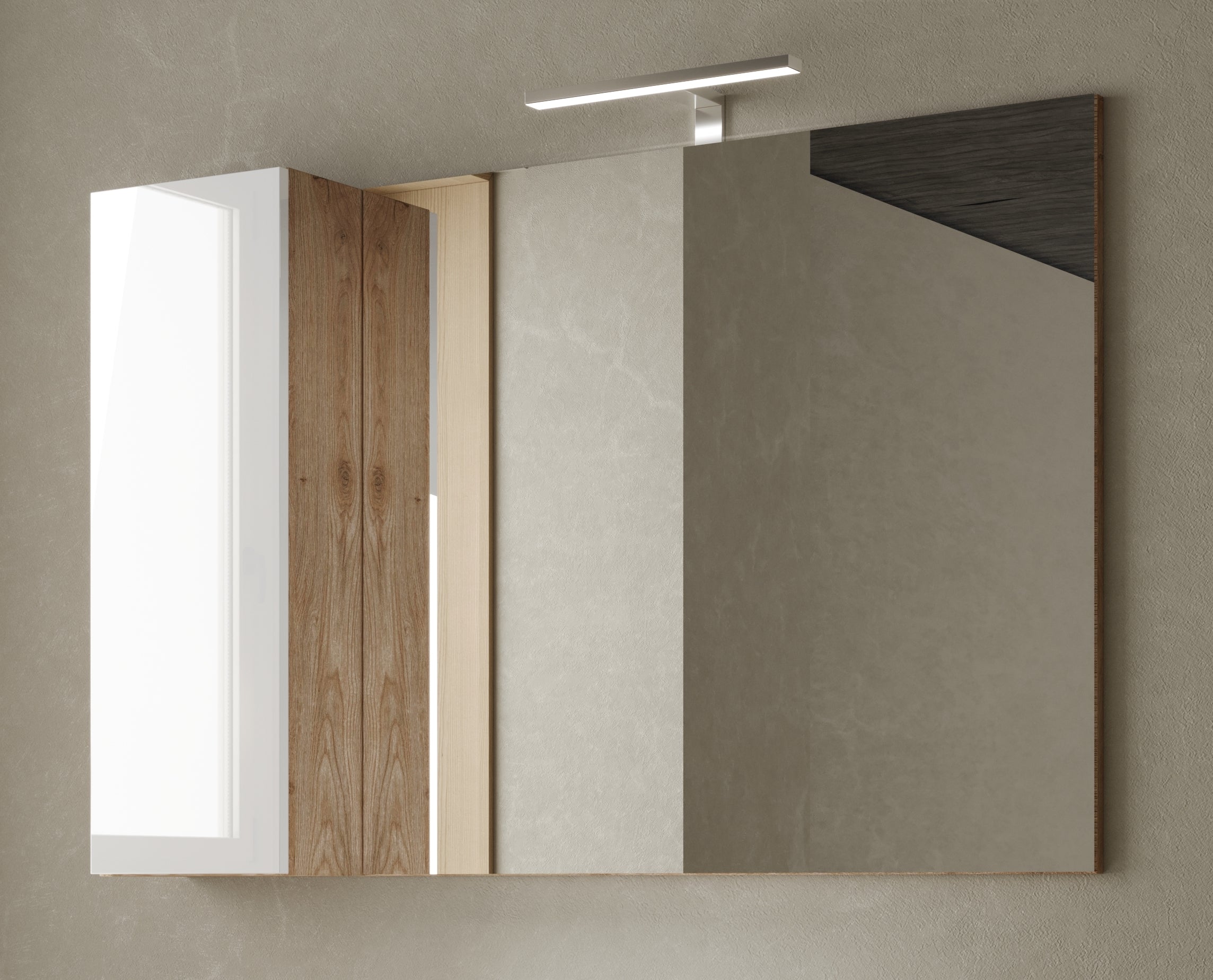 Lorenzo 110cm White Gloss and Cadiz Oak Mirrored Bathroom Cabinet With LED Light - FurniComp