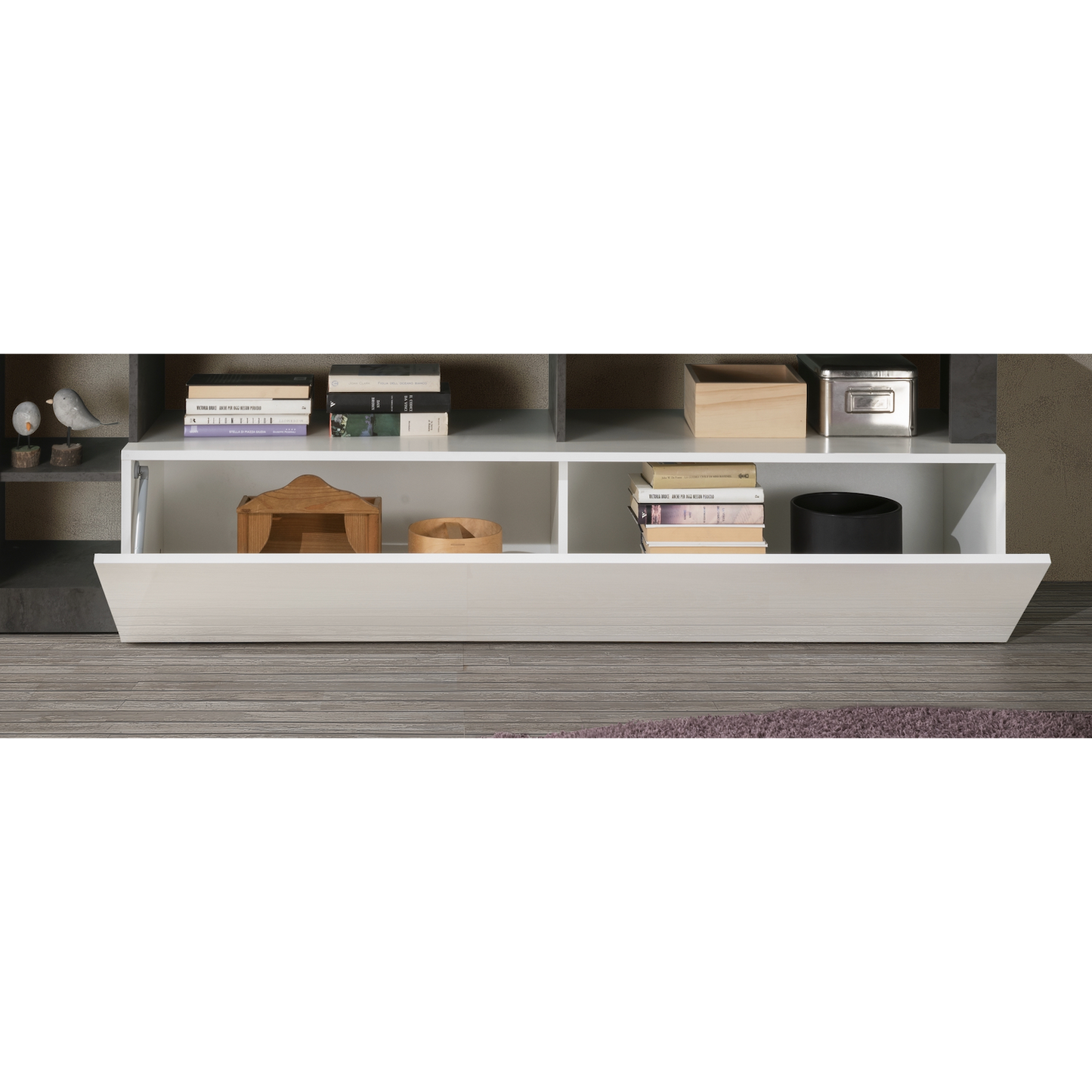 Lorenzo 184cm White Gloss and Concrete Grey TV Stand - FurniComp