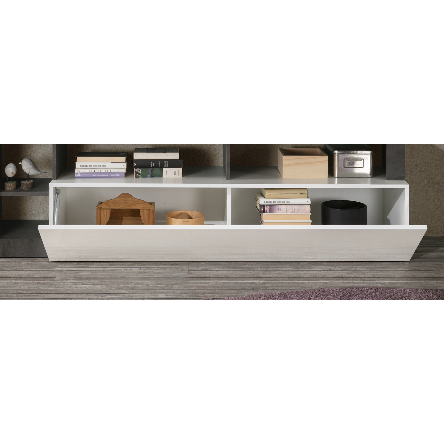 Lorenzo 184cm White Gloss and Concrete Grey TV Stand - FurniComp