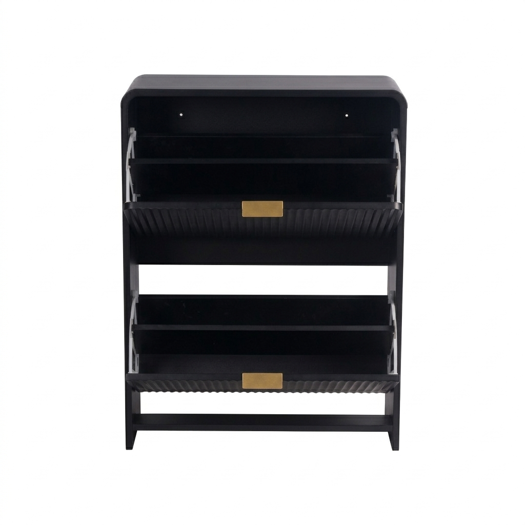 Lottie 2 Tier Slim 12 Pair Shoe Cabinet - Black - FurniComp
