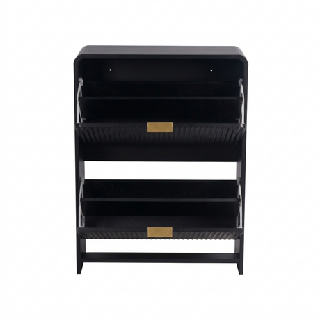 Lottie 2 Tier Slim 12 Pair Shoe Cabinet - Black - FurniComp