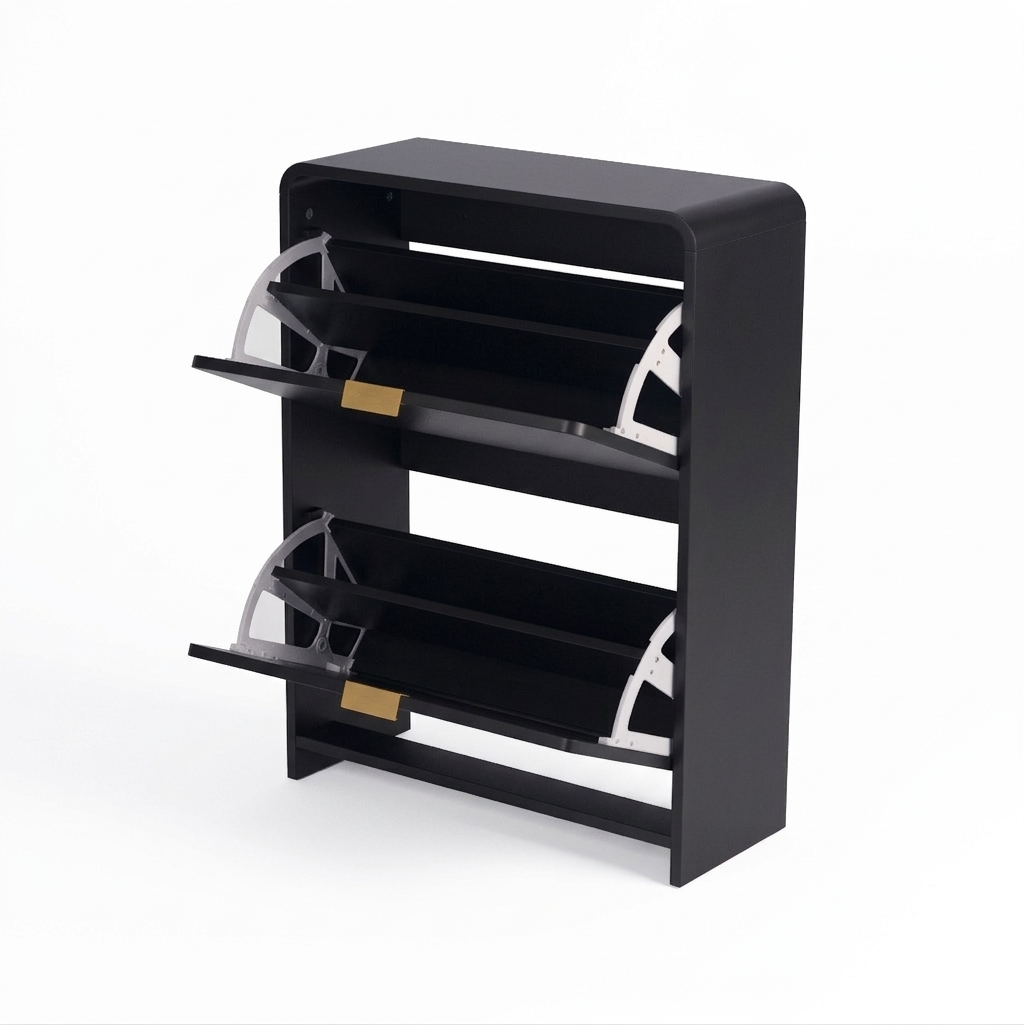 Lottie 2 Tier Slim 12 Pair Shoe Cabinet - Black - FurniComp