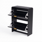 Lottie 2 Tier Slim 12 Pair Shoe Cabinet - Black - FurniComp