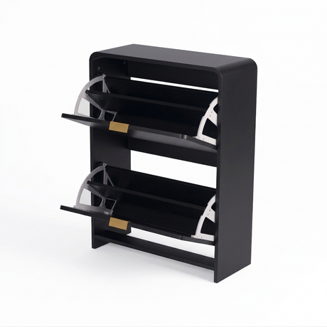 Lottie 2 Tier Slim 12 Pair Shoe Cabinet - Black - FurniComp