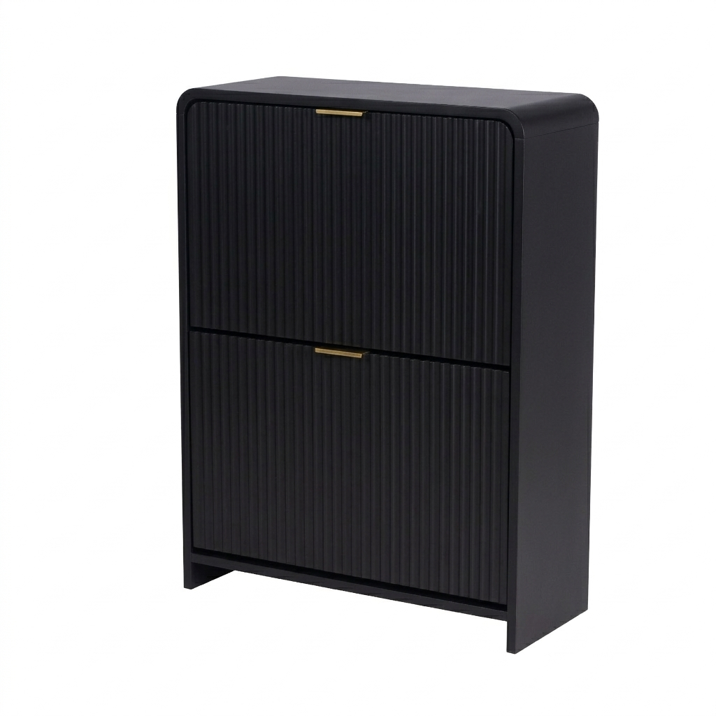 Lottie 2 Tier Slim 12 Pair Shoe Cabinet - Black - FurniComp
