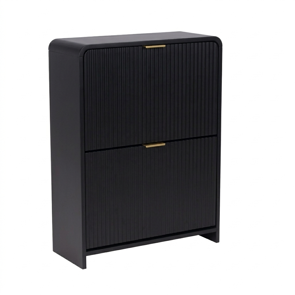 Lottie 2 Tier Slim 12 Pair Shoe Cabinet - Black - FurniComp