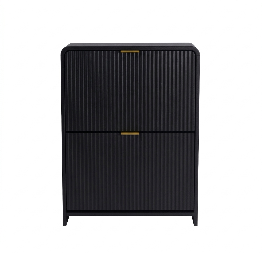 Lottie 2 Tier Slim 12 Pair Shoe Cabinet - Black - FurniComp