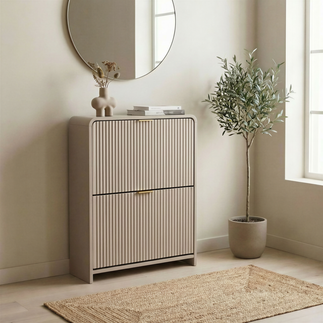 Lottie 2 Tier Slim 12 Pair Shoe Cabinet - Cashmere - FurniComp