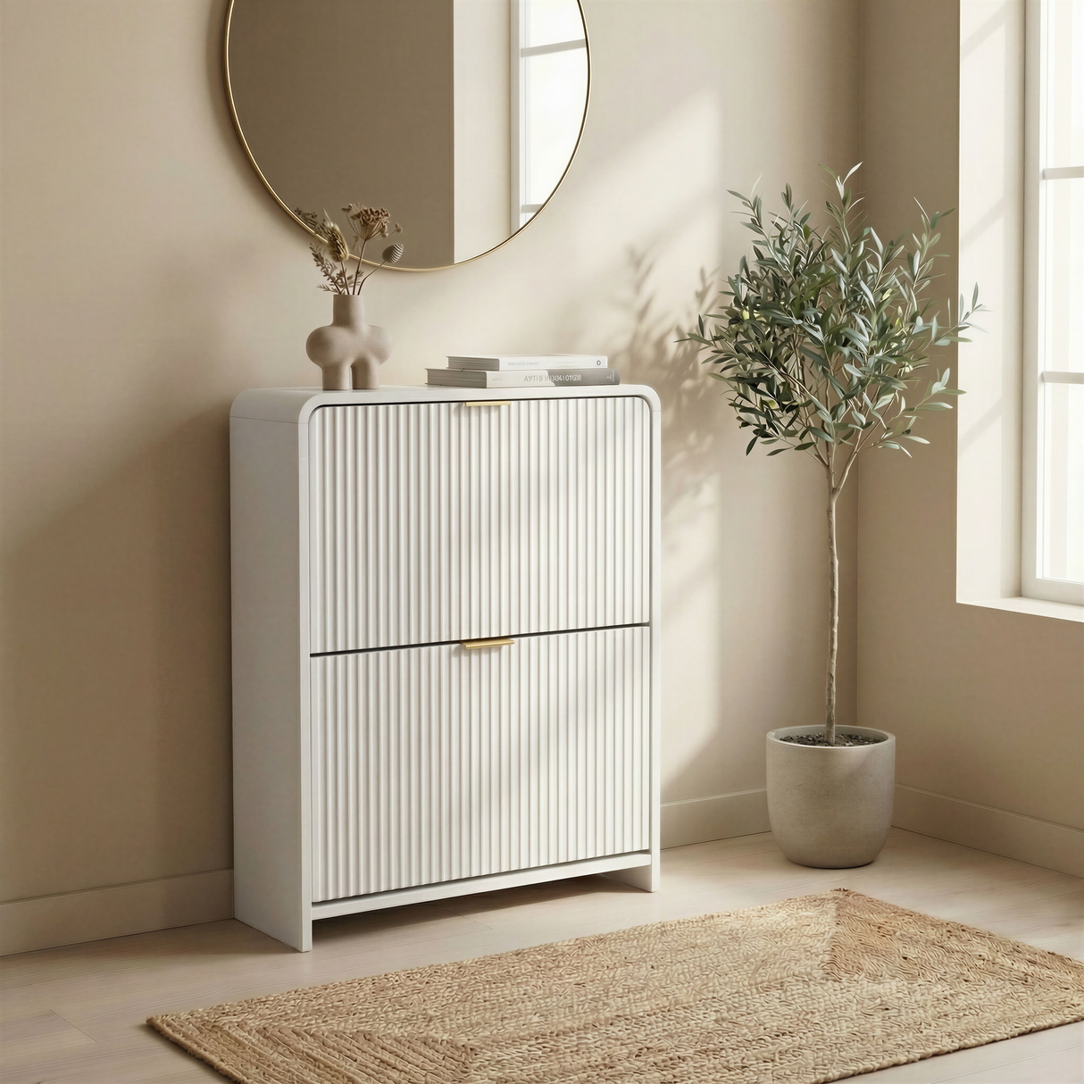 Lottie 2 Tier Slim 12 Pair Shoe Cabinet - White - FurniComp