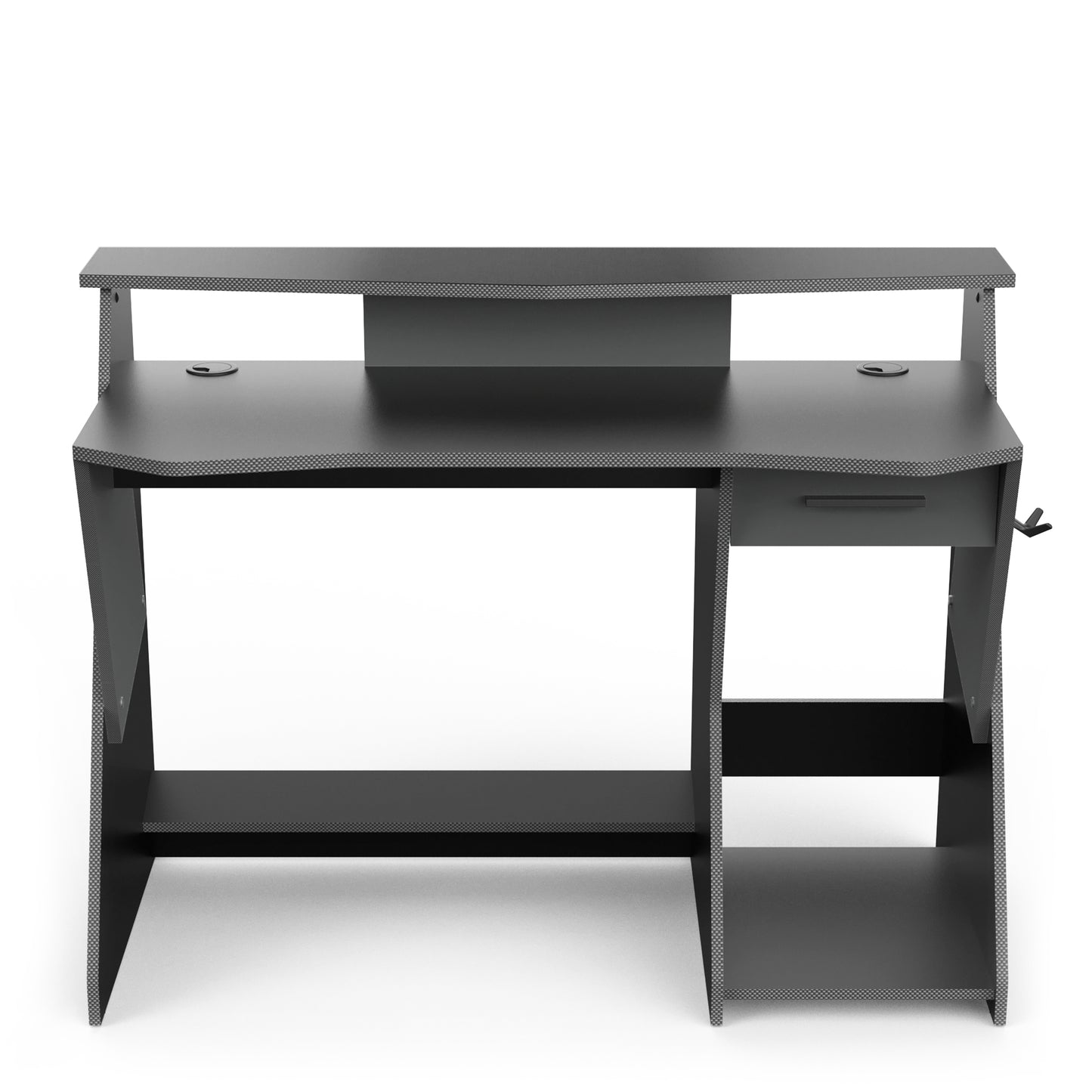 Louis Grey and Black Gaming Desk with Hutch and Drawer - FurniComp