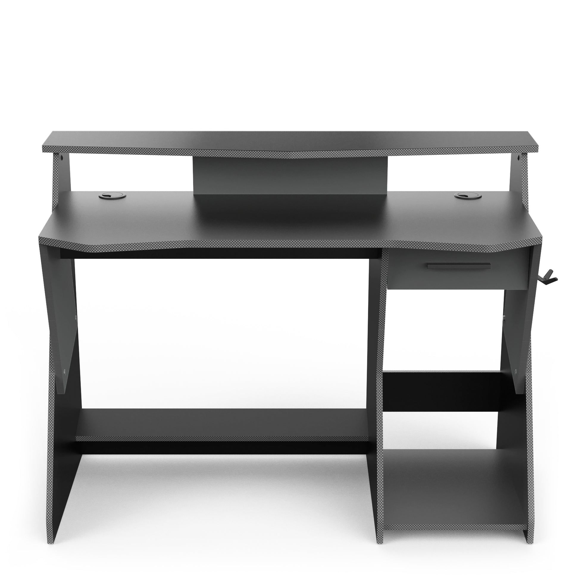 Louis Grey and Black Gaming Desk with Hutch and Drawer - FurniComp