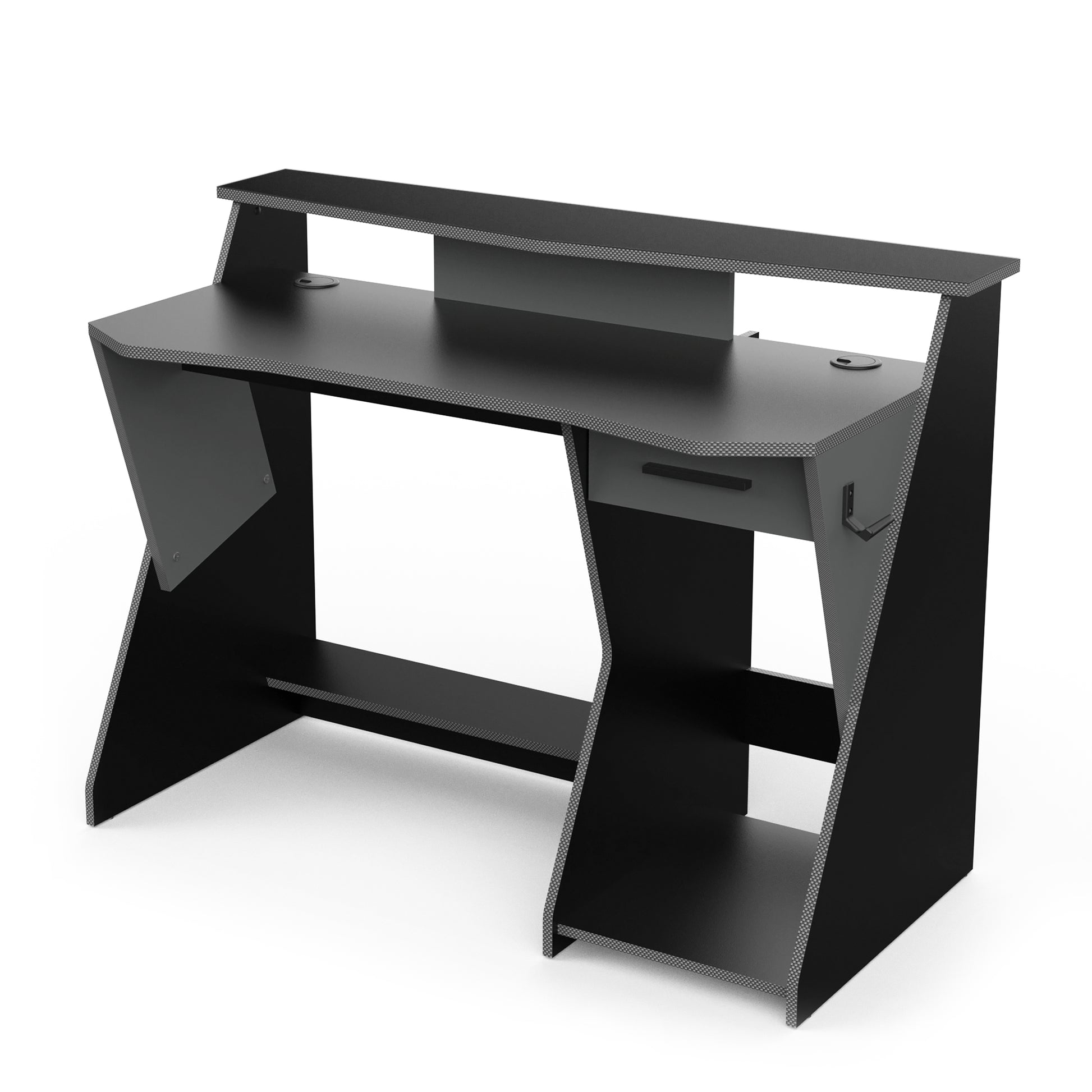 Louis Grey and Black Gaming Desk with Hutch and Drawer - FurniComp