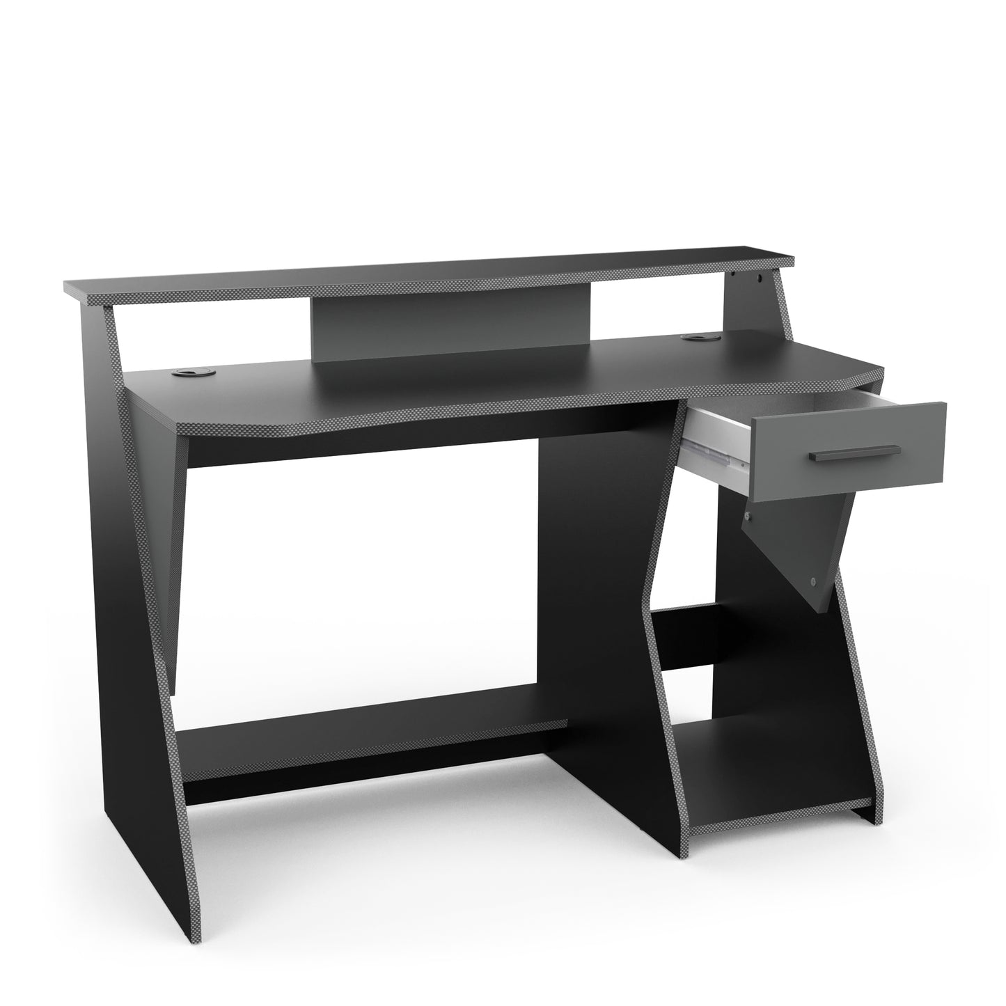 Louis Grey and Black Gaming Desk with Hutch and Drawer - FurniComp